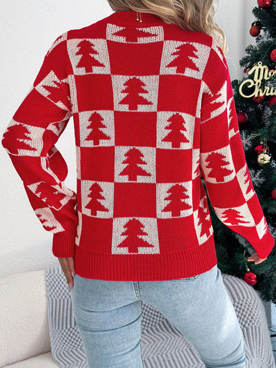 Christmas Tree Checkerboard Pattern Sweater
