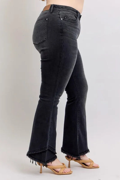 Judy Blue Full Size High Waist Flare W/ Mock Fray Tulip Hem Plus Size