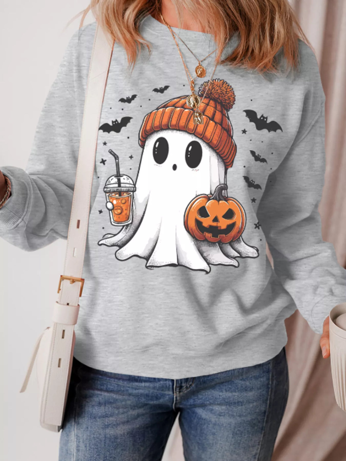 Halloween Ghost Round Neck Sweatshirt