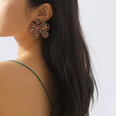 Beaded Bowknot Christmas Earrings
