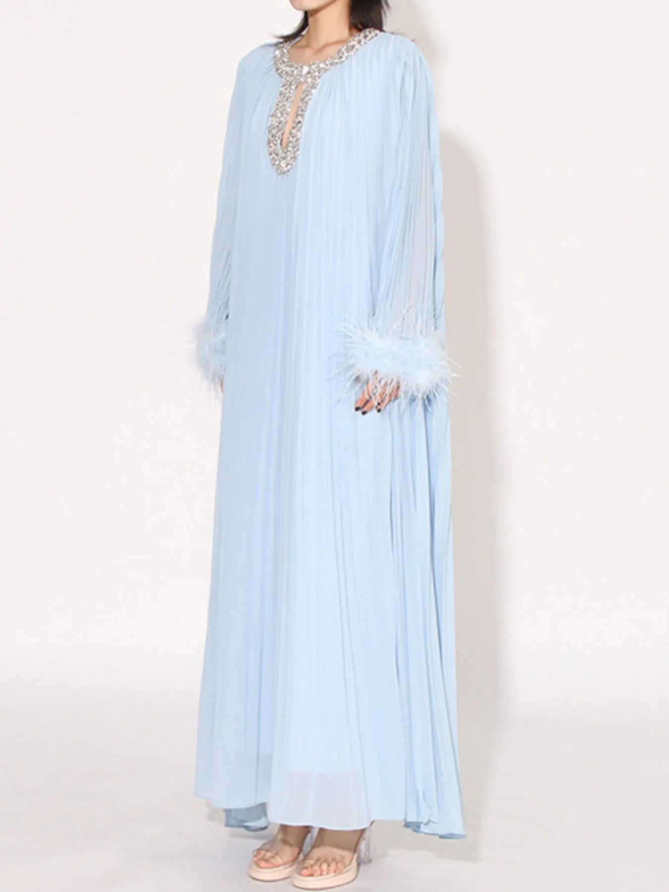 Rhinestone Long Sleeve Maxi Dress