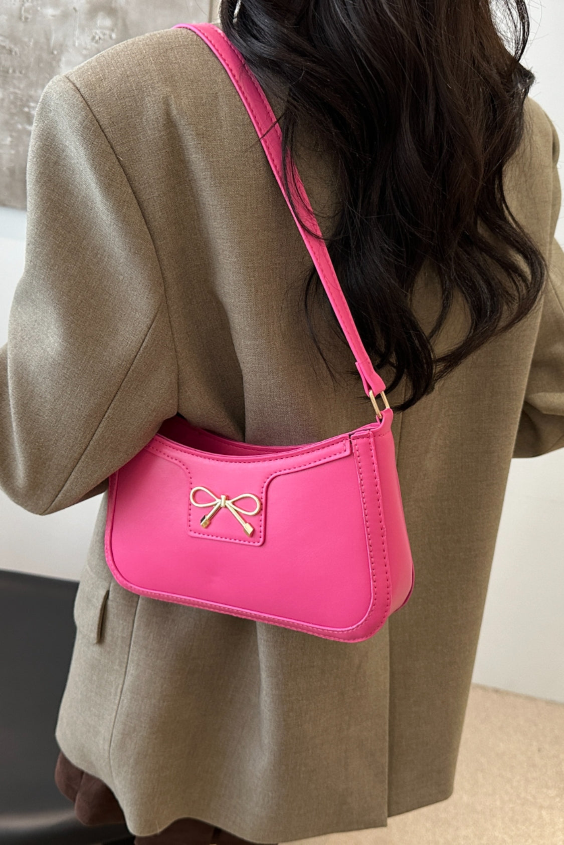 Trendy Bow Trim PU Leather Shoulder Bag in Rich Brown