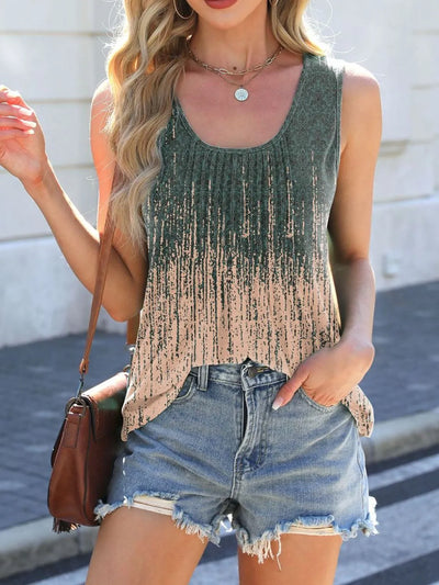 Printed Scoop Neck Wide Strap Tank