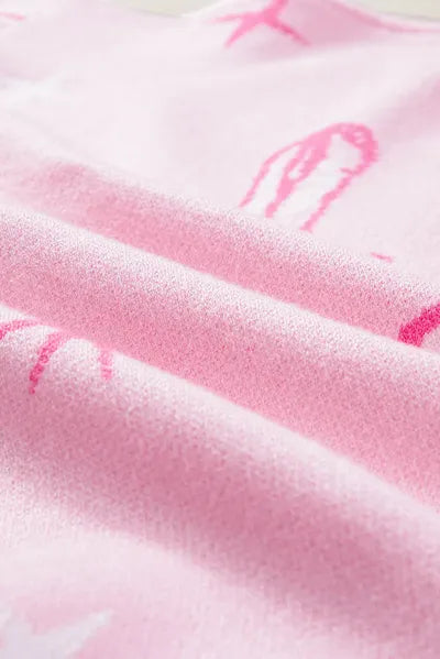 Chic Pink Boots Pattern Long Sleeve Top for Women