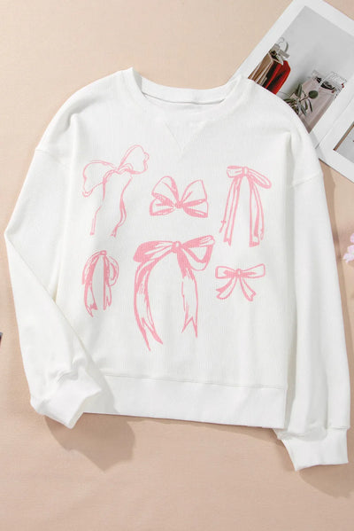 Stylish Bow Print Long Sleeve Sweatshirt with Soft Fabric Feel
