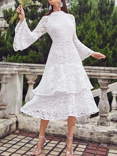 Lace Layered Flare Sleeve Dress