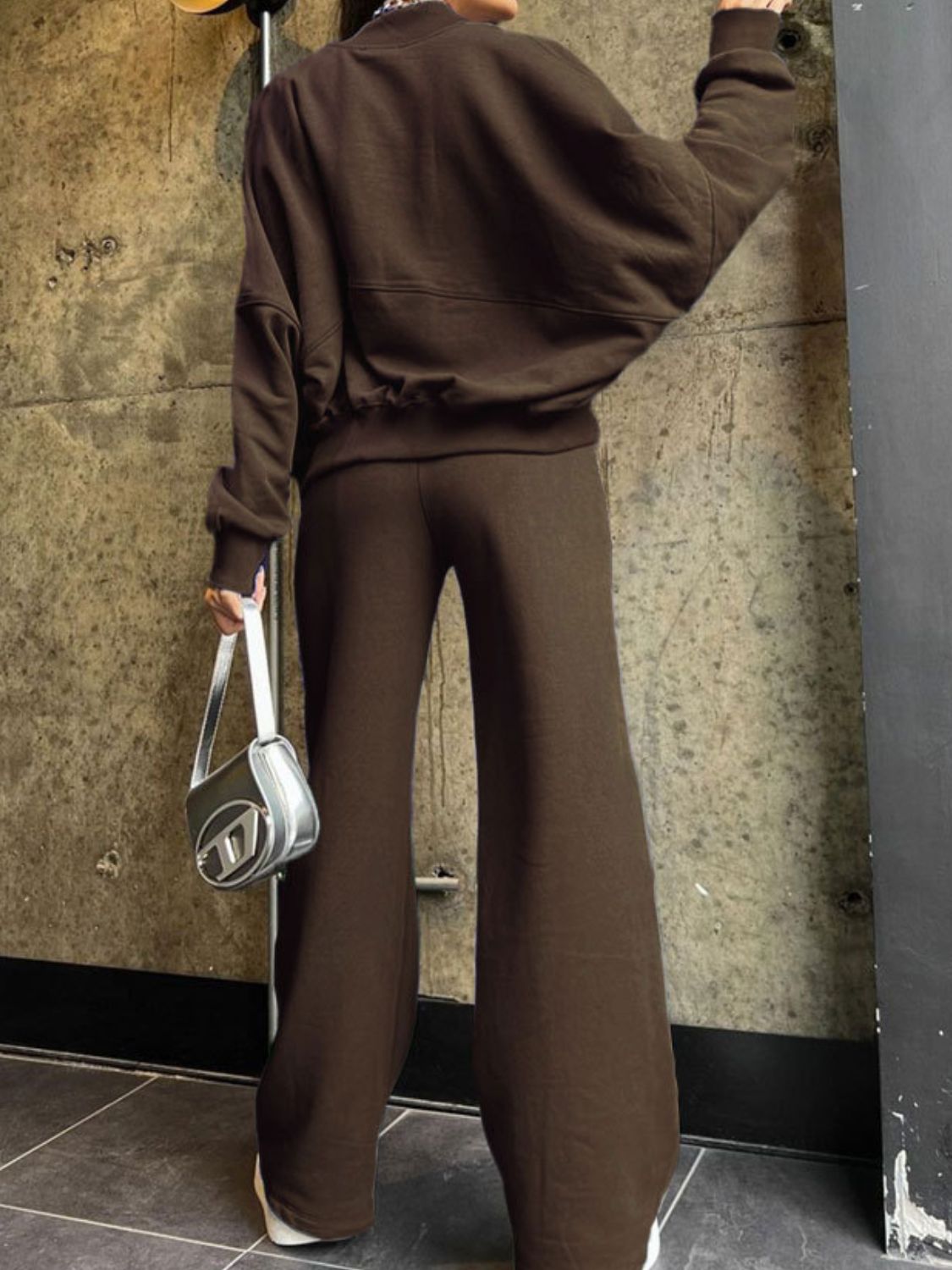 Casual Baseball Collar Zip Top & Drawstring Pants Set