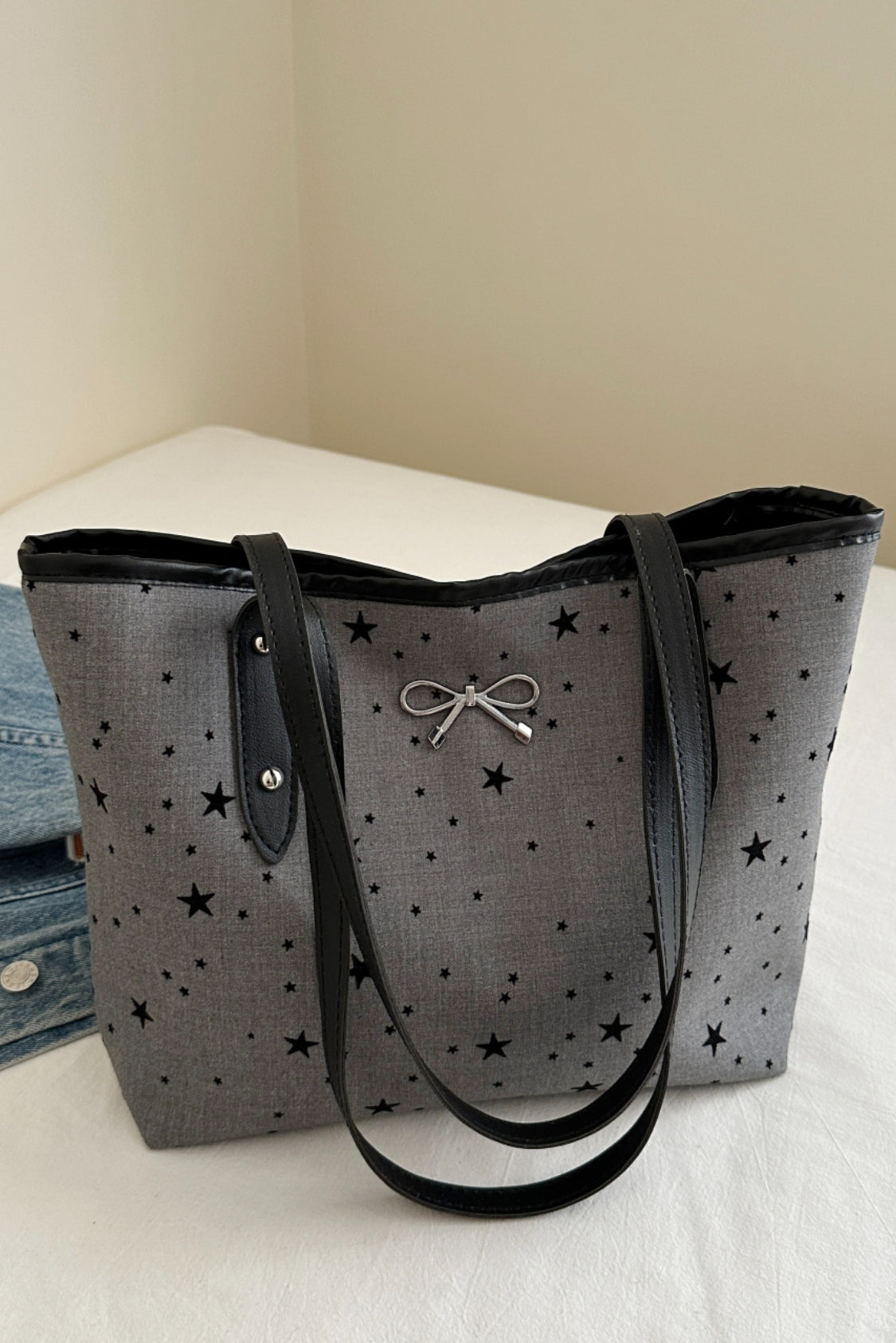 Stylish Bow Trim Polyester Tote Bag for Everyday Use