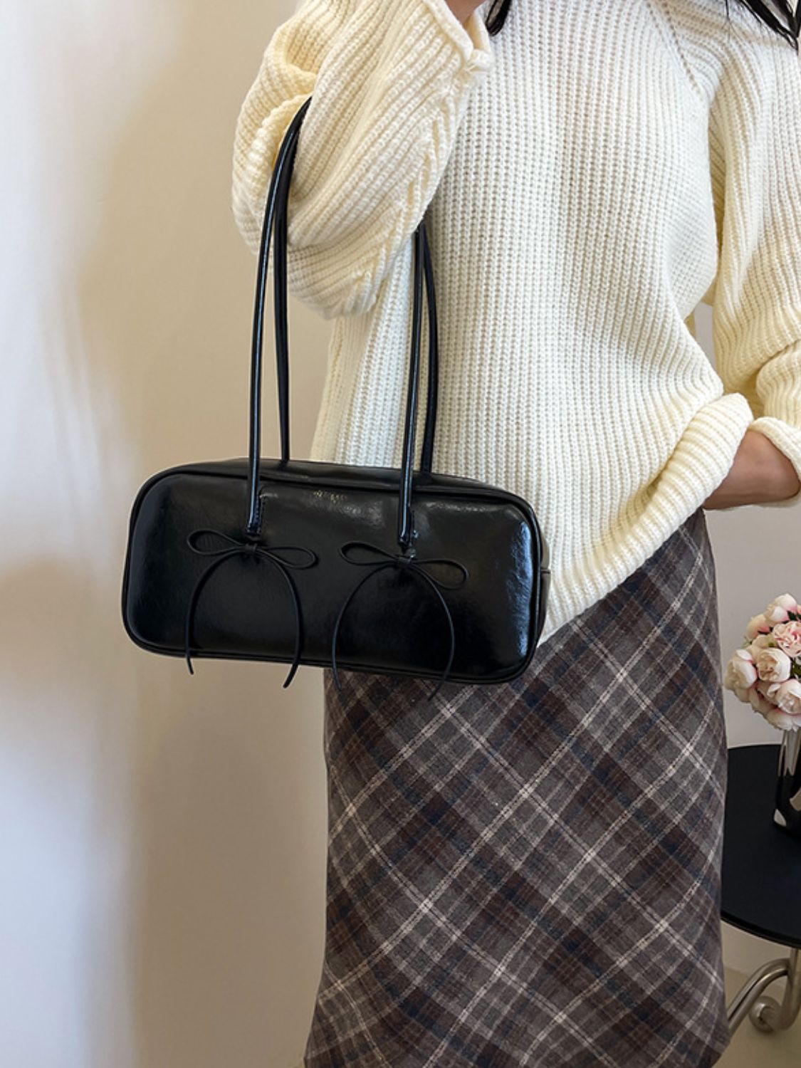 Stylish PU Leather Bow Trim Shoulder Bag for Any Occasion