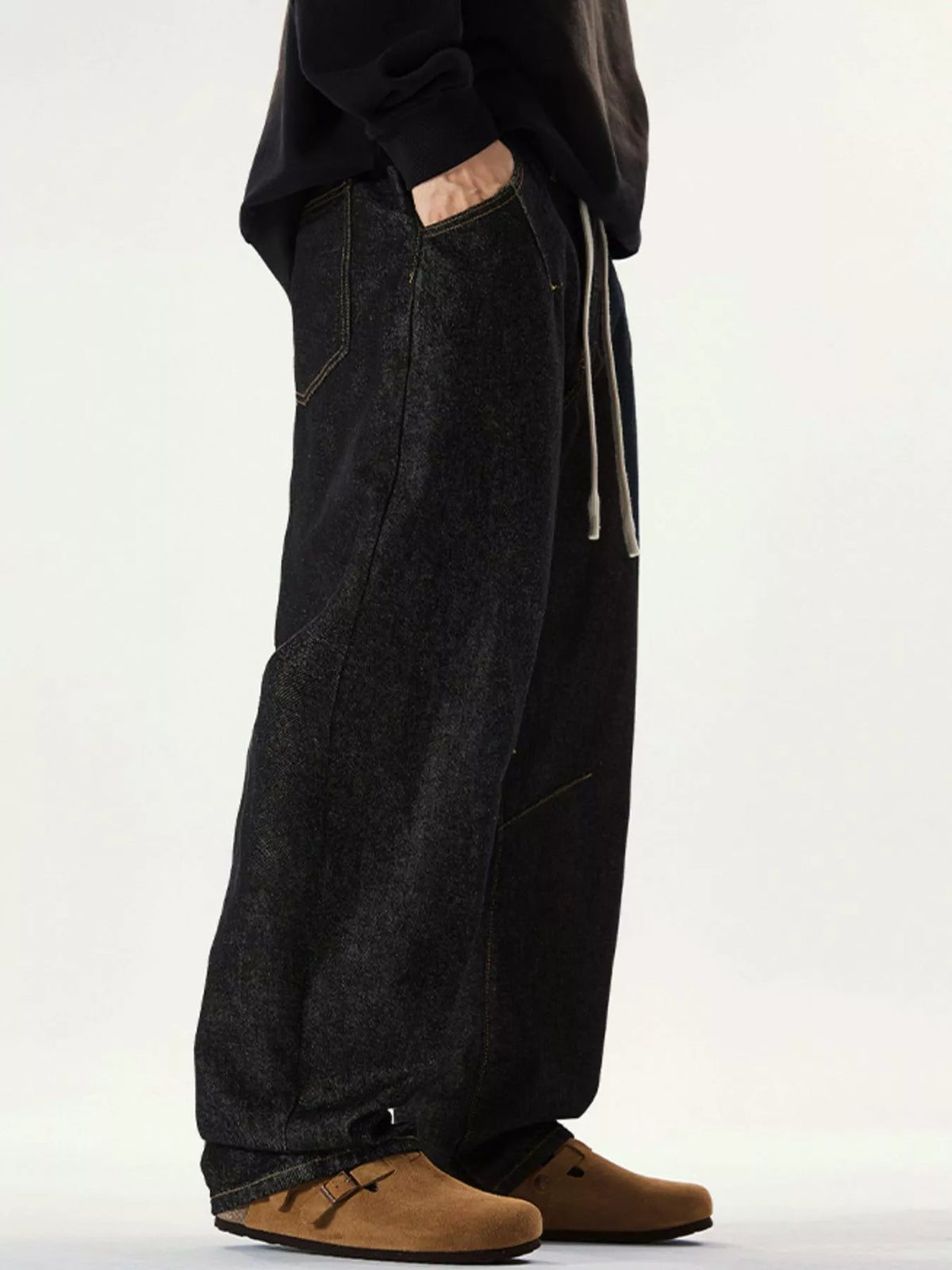 Men's Full Size Washed Relaxed Fit Drawstring Jeans Plus Size