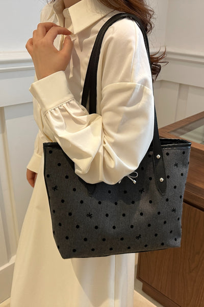 Stylish Bow Trim Polyester Tote Bag for Everyday Use