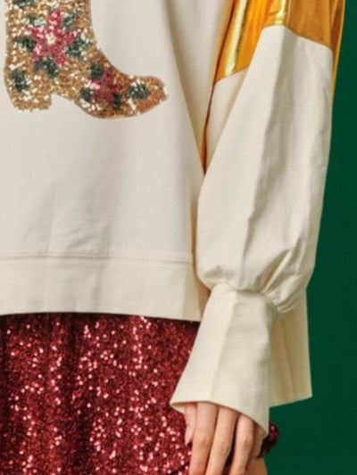 Christmas Sequin Boot Long Sleeve Sweatshirt