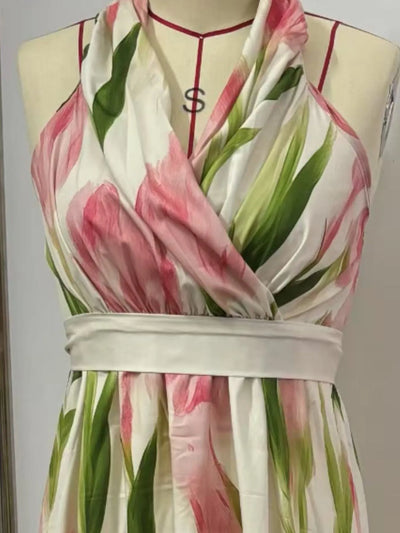 Floral Print Halter Neck Maxi Dress