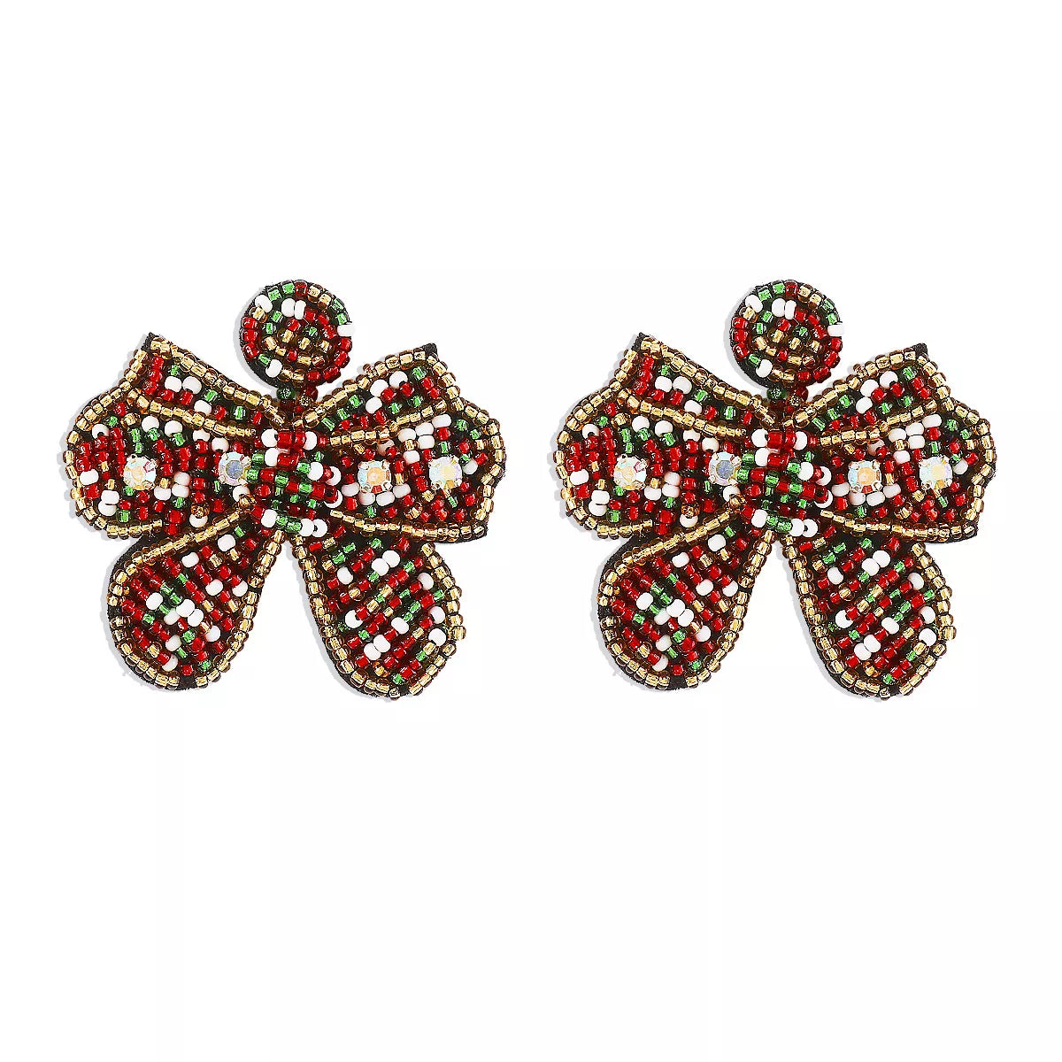 Beaded Bowknot Christmas Earrings