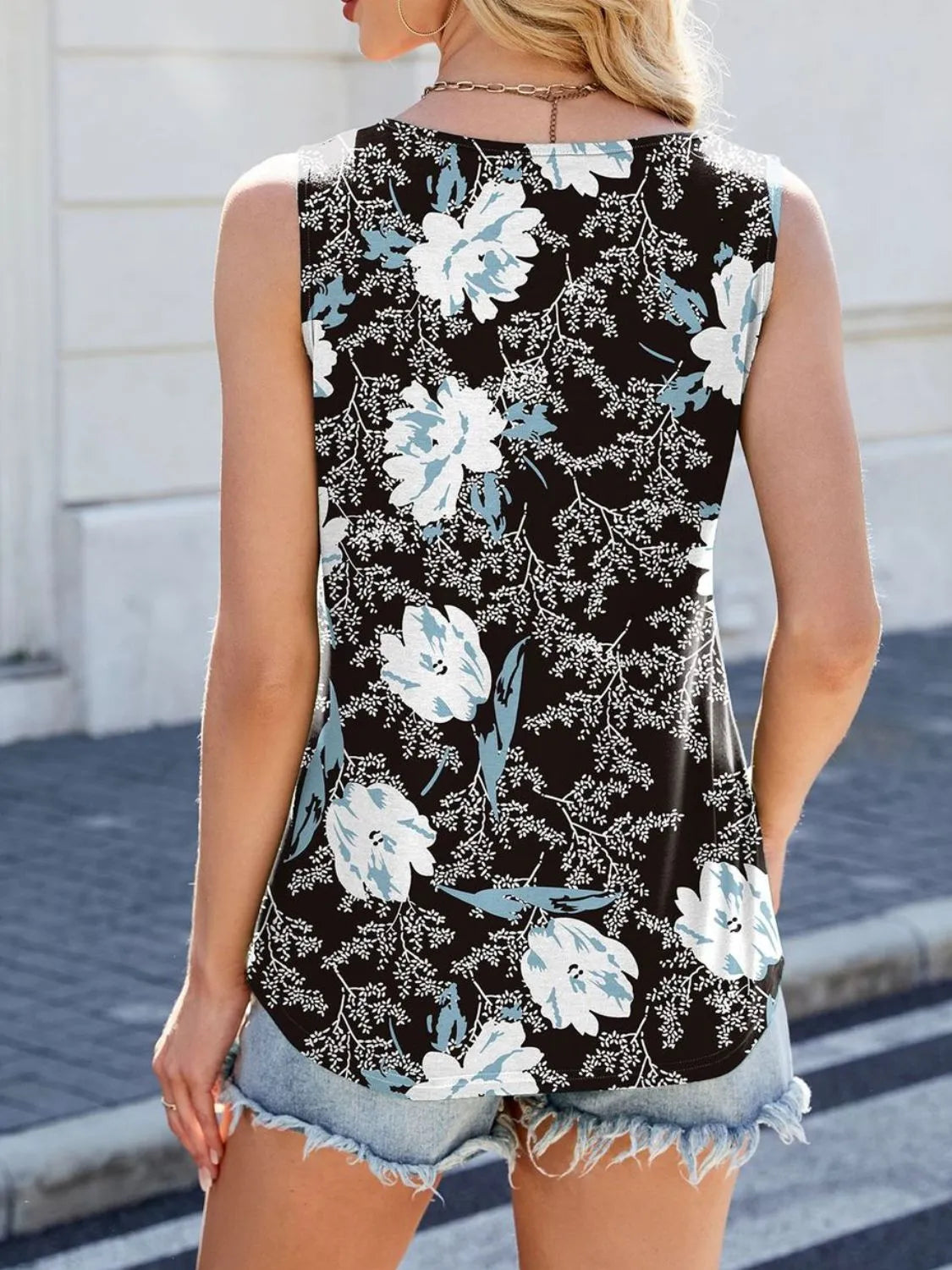 Printed Scoop Neck Wide Strap Tank