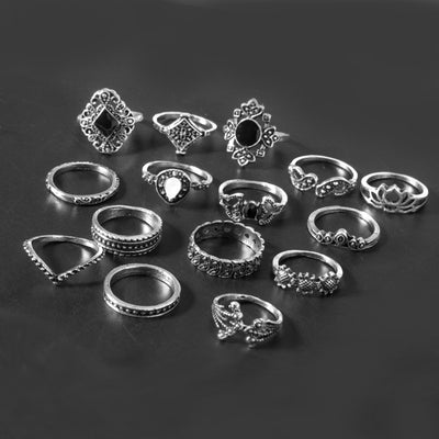Boho Stackable 15-Piece Alloy Vintage Ring Set