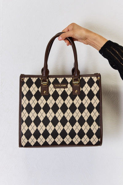 David Jones Argyle Pattern PU Leather Handbag for Style