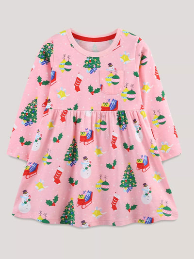 Children's Christmas Print Long Sleeve Casual Dress