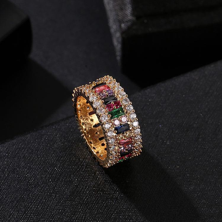 Micro-inlaid Colorful Crystals Ring Geometric Pattern
