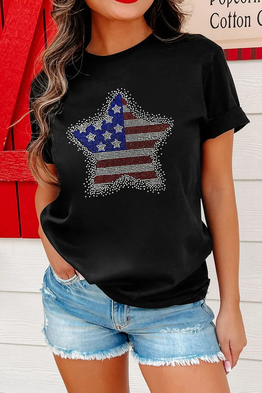 Star Round Neck Short Sleeve T-Shirt