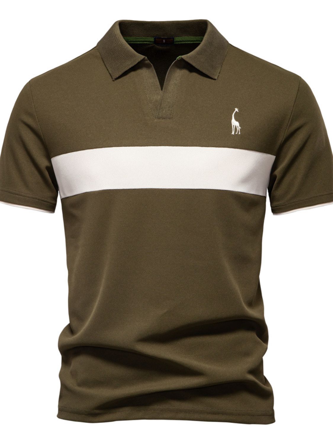 Men's Giraffe Embroidered Collared Neck Contrast Polo Style