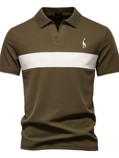 Men's Giraffe Embroidered Collared Neck Contrast Polo Style