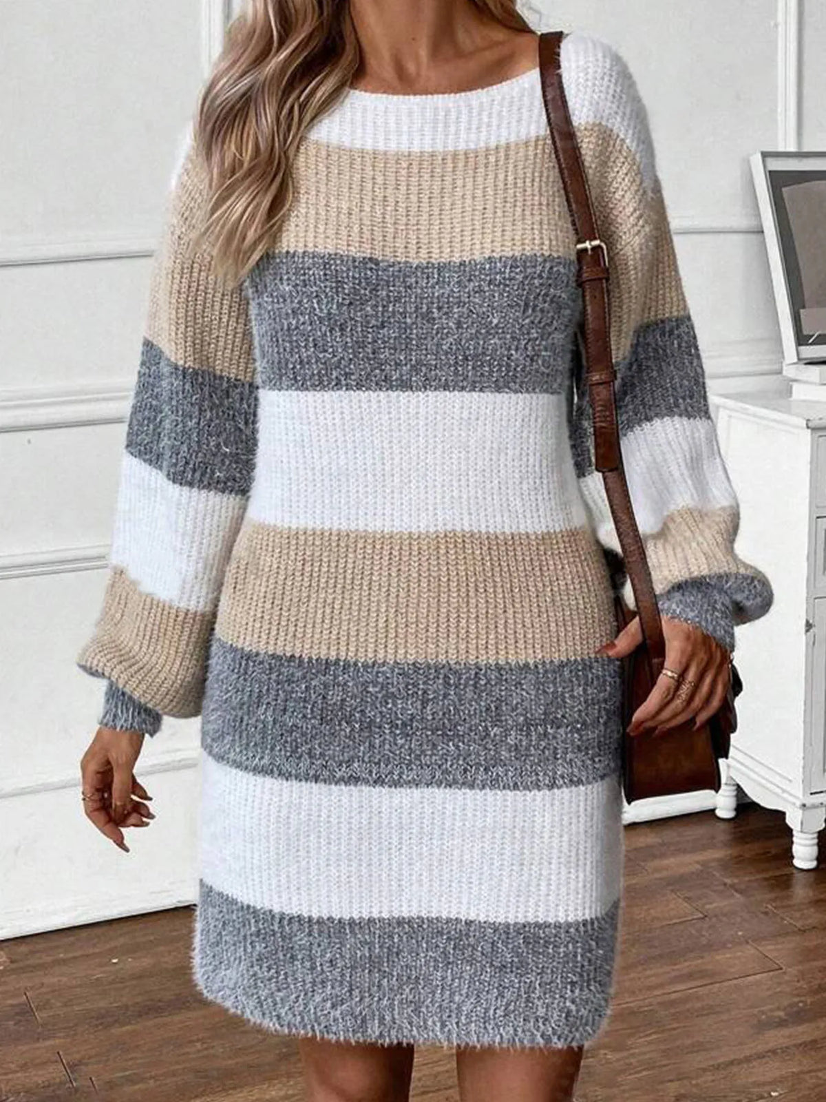 Color Block Long Sleeve Sweater Dress