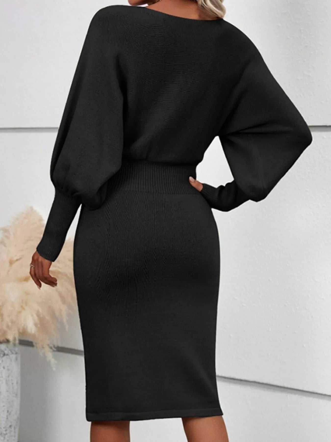 Lantern Sleeve Bodycon Sweater Dress
