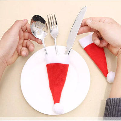 Christmas Santa Hat Cutlery Holders Decorative Table Setting