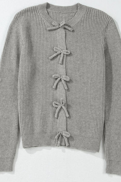 Chic Bow Round Neck Cardigan - Cozy, Elegant & Versatile Style