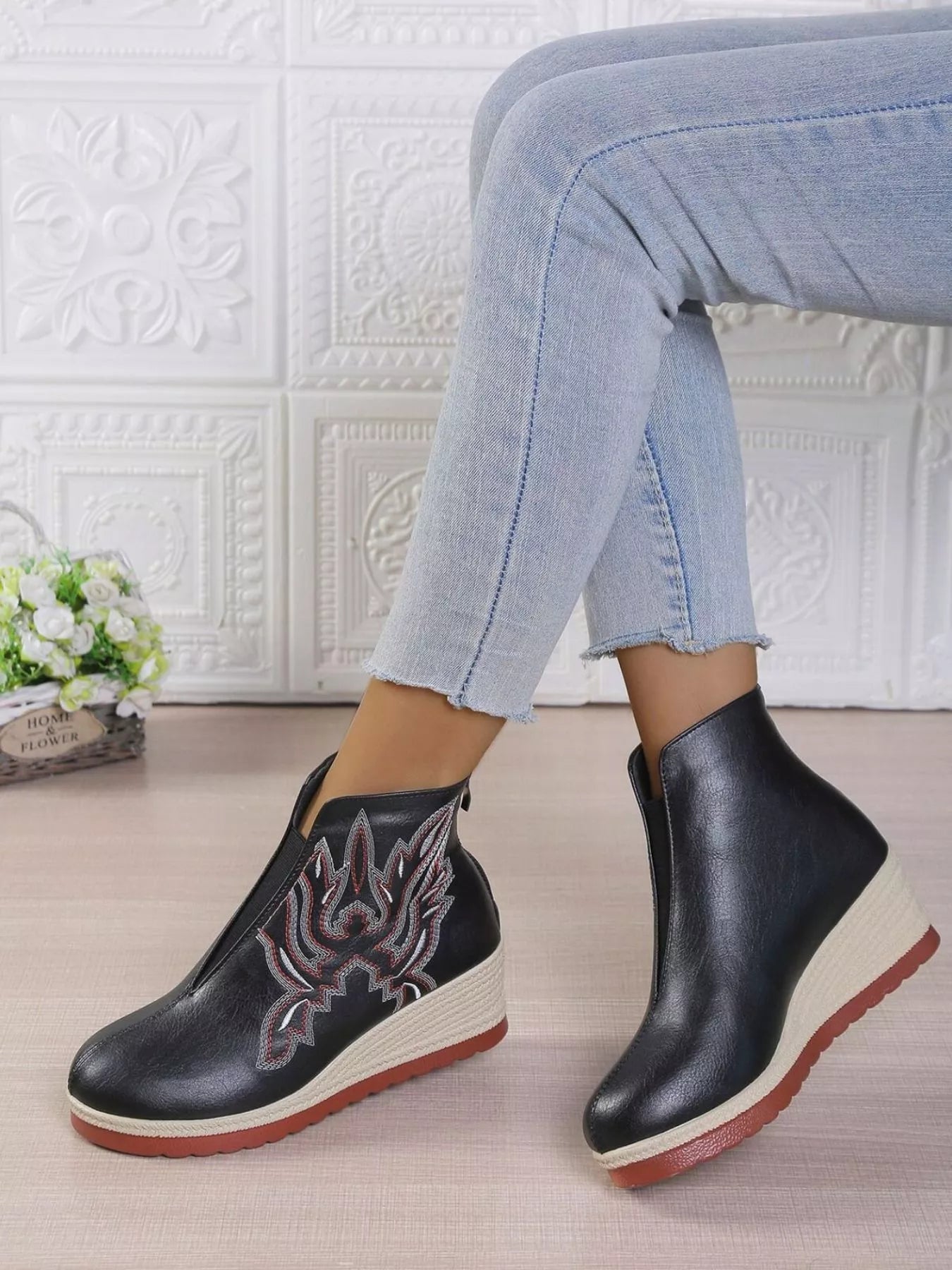 Round Toe Wedge Ankle Boots