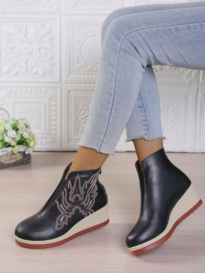 Round Toe Wedge Ankle Boots