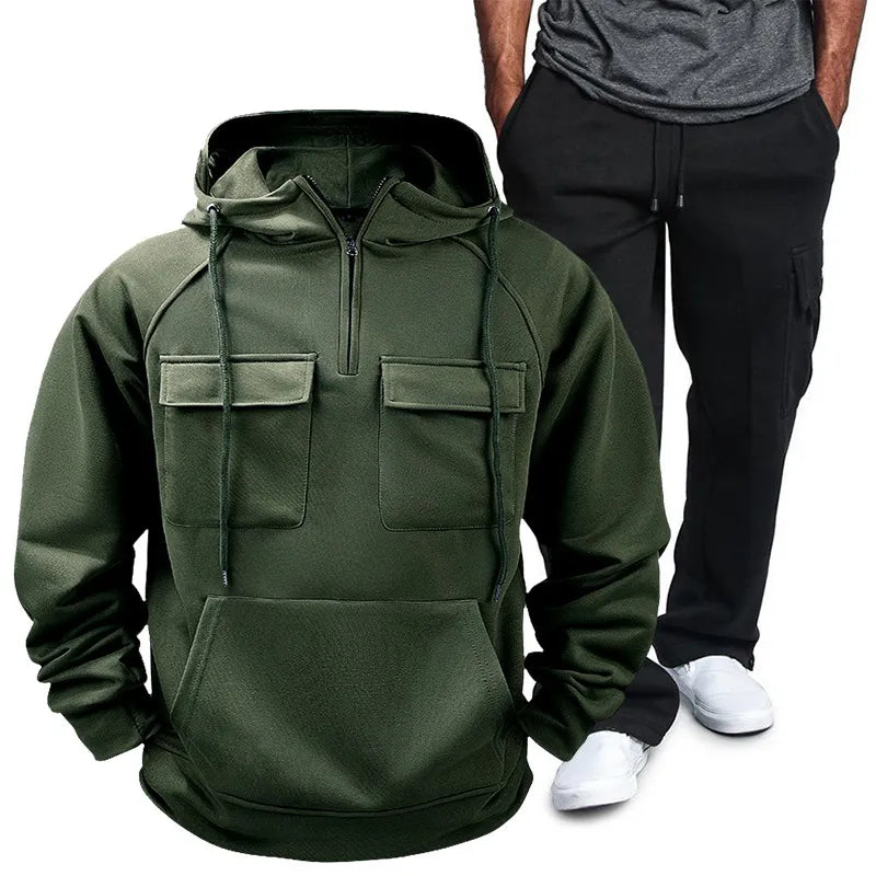 Men's Full Size Pocketed Drawstring Hoodie and Pants Set Plus Size