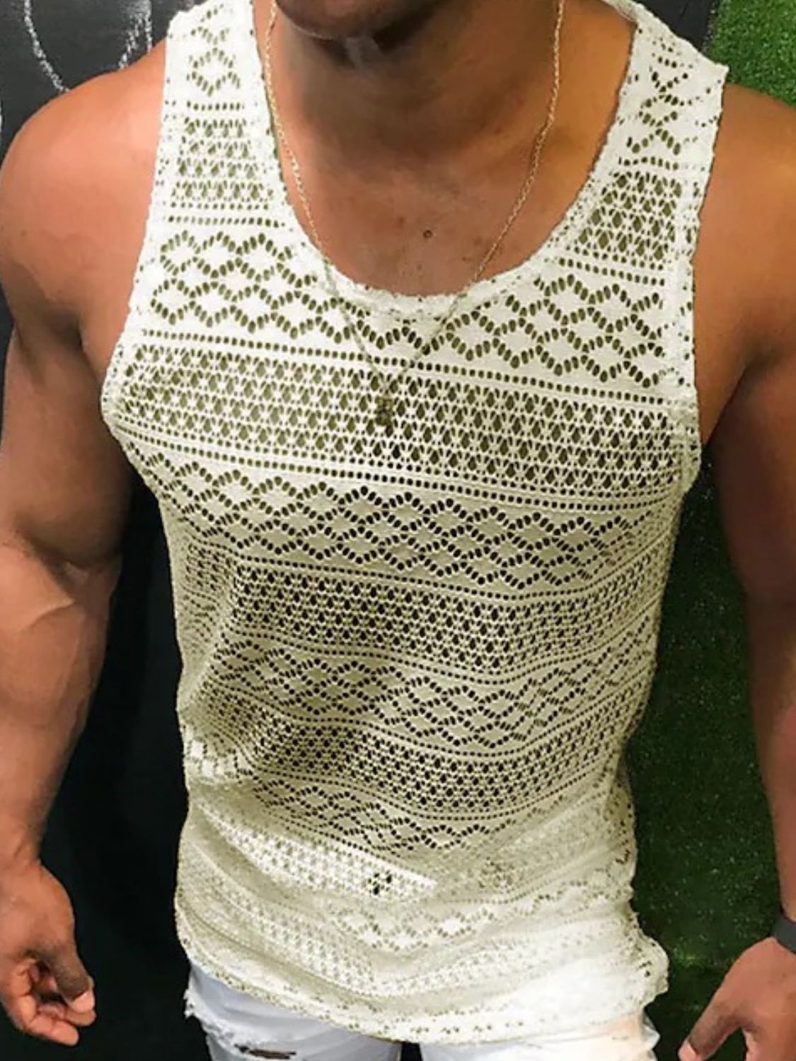 Men's Full Size Openwork Round Neck Tank Plus Size Wear
