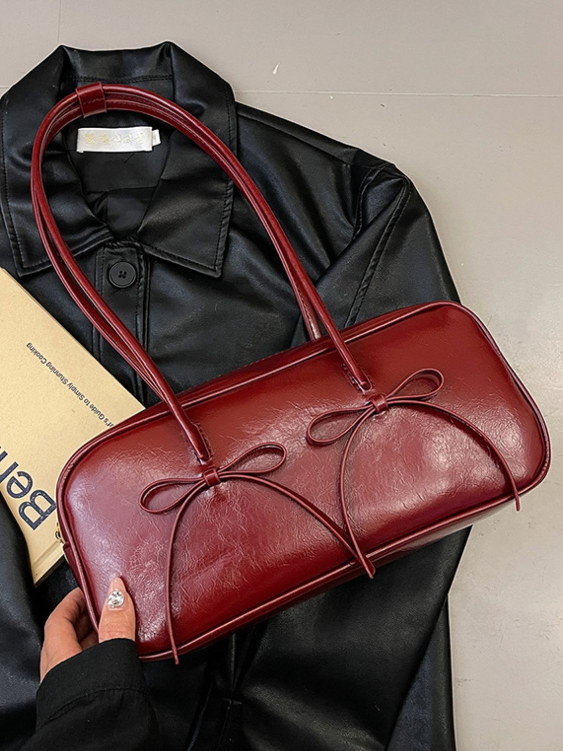 Stylish PU Leather Bow Trim Shoulder Bag for Any Occasion