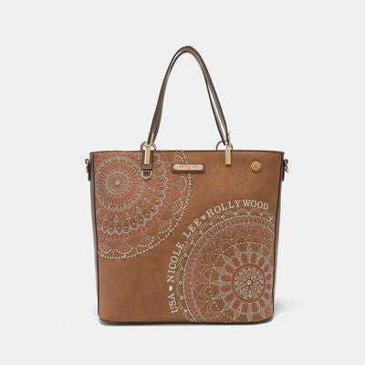 Nicole Lee USA Metallic Stitching Embroidery Rhinestone Tote Bag