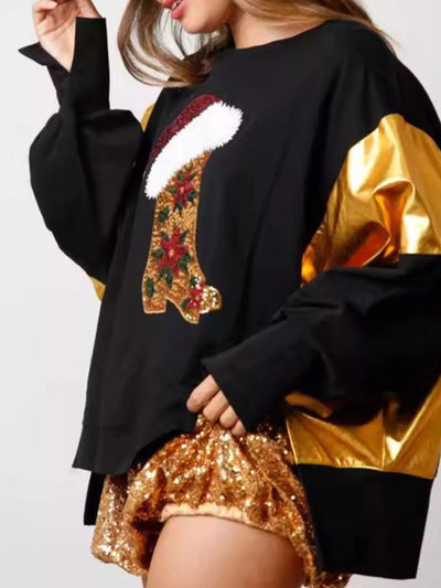 Christmas Sequin Boot Long Sleeve Sweatshirt