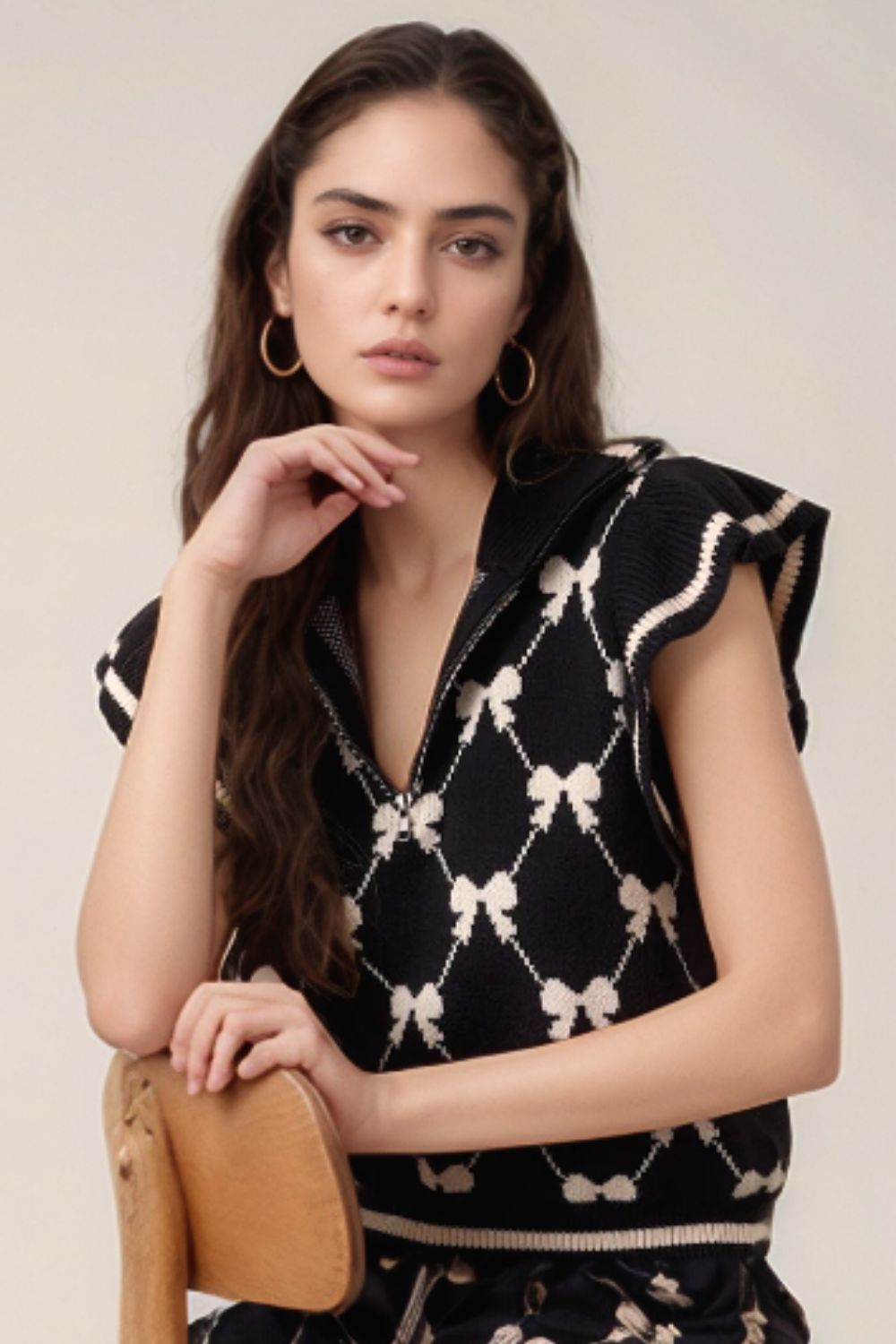 Trendy Bow Half Zip Sweater Vest - Chic, Soft, Versatile
