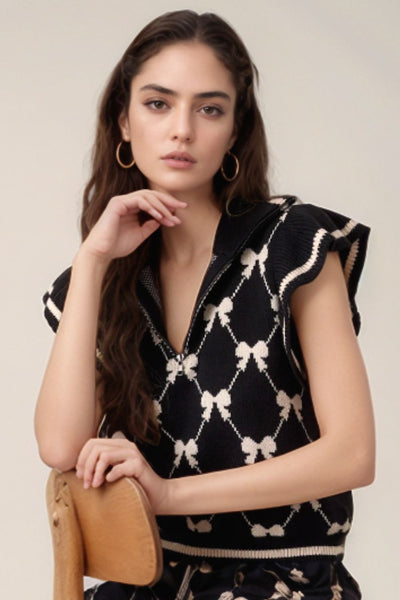 Trendy Bow Half Zip Sweater Vest - Chic, Soft, Versatile