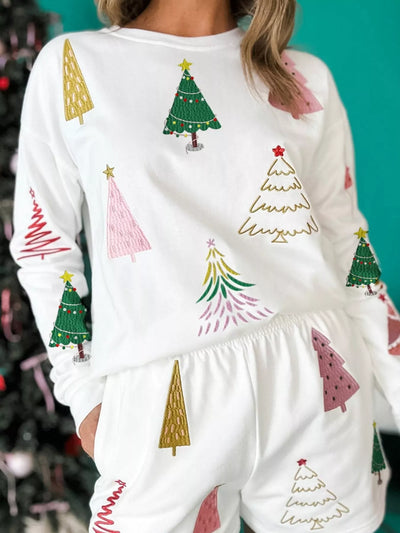 Christmas Tree Round Neck Top and Shorts Set