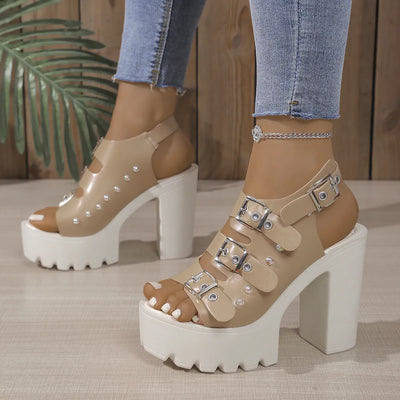 Buckle Platform Block Heels Sandals