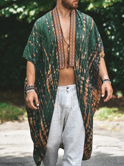 Men's Plus Size Printed Open Front Cover-Up