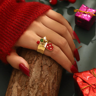 18K Gold-Plated Christmas Charm Ring