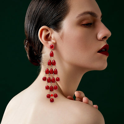 Elegant Alloy & Rhinestone Teardrop Earrings for Evening Glam