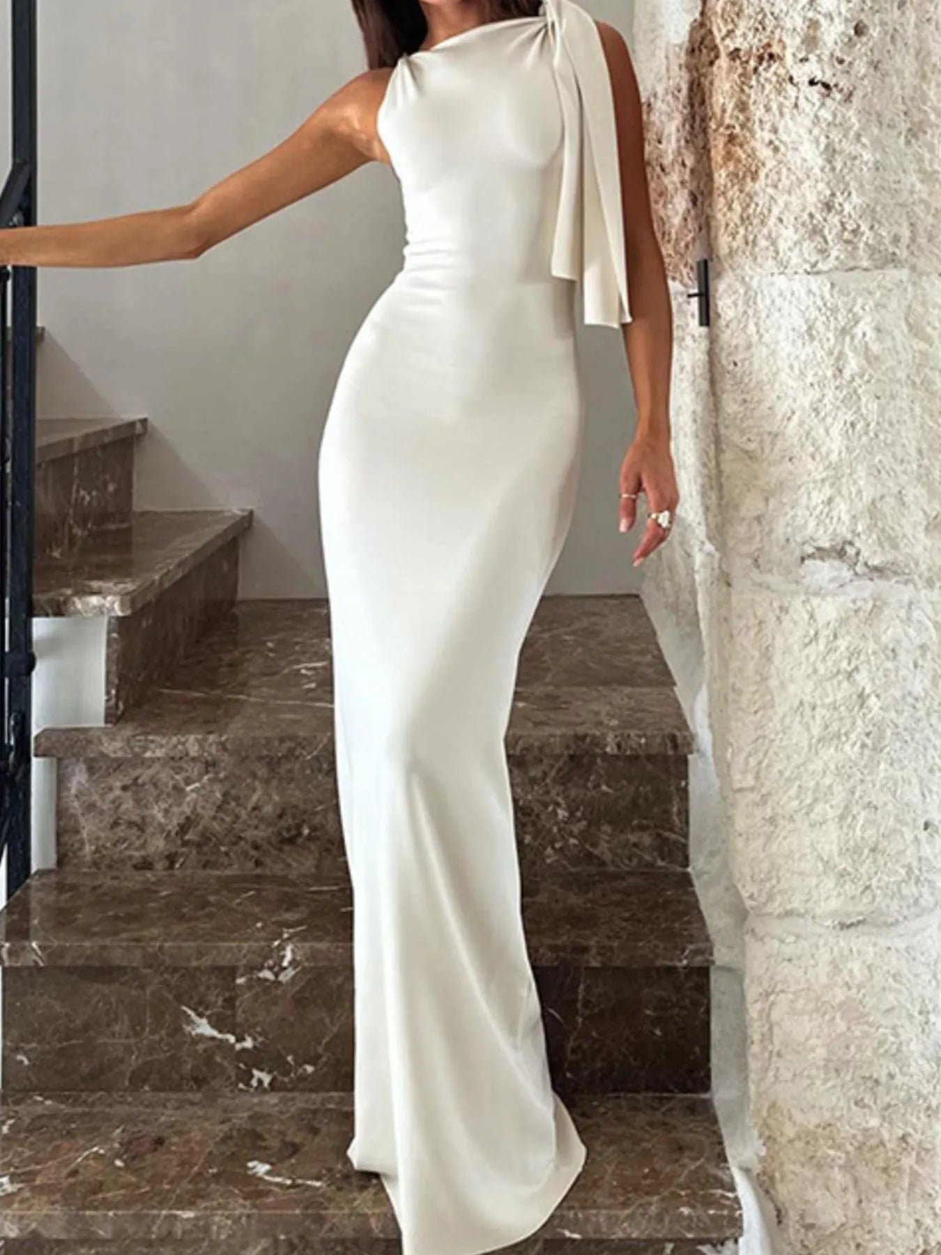 Asymmetrical Tied Sleeveless Maxi Dress