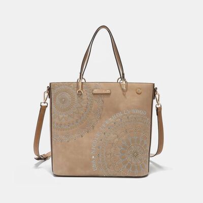 Nicole Lee USA Metallic Stitching Embroidery Rhinestone Tote Bag