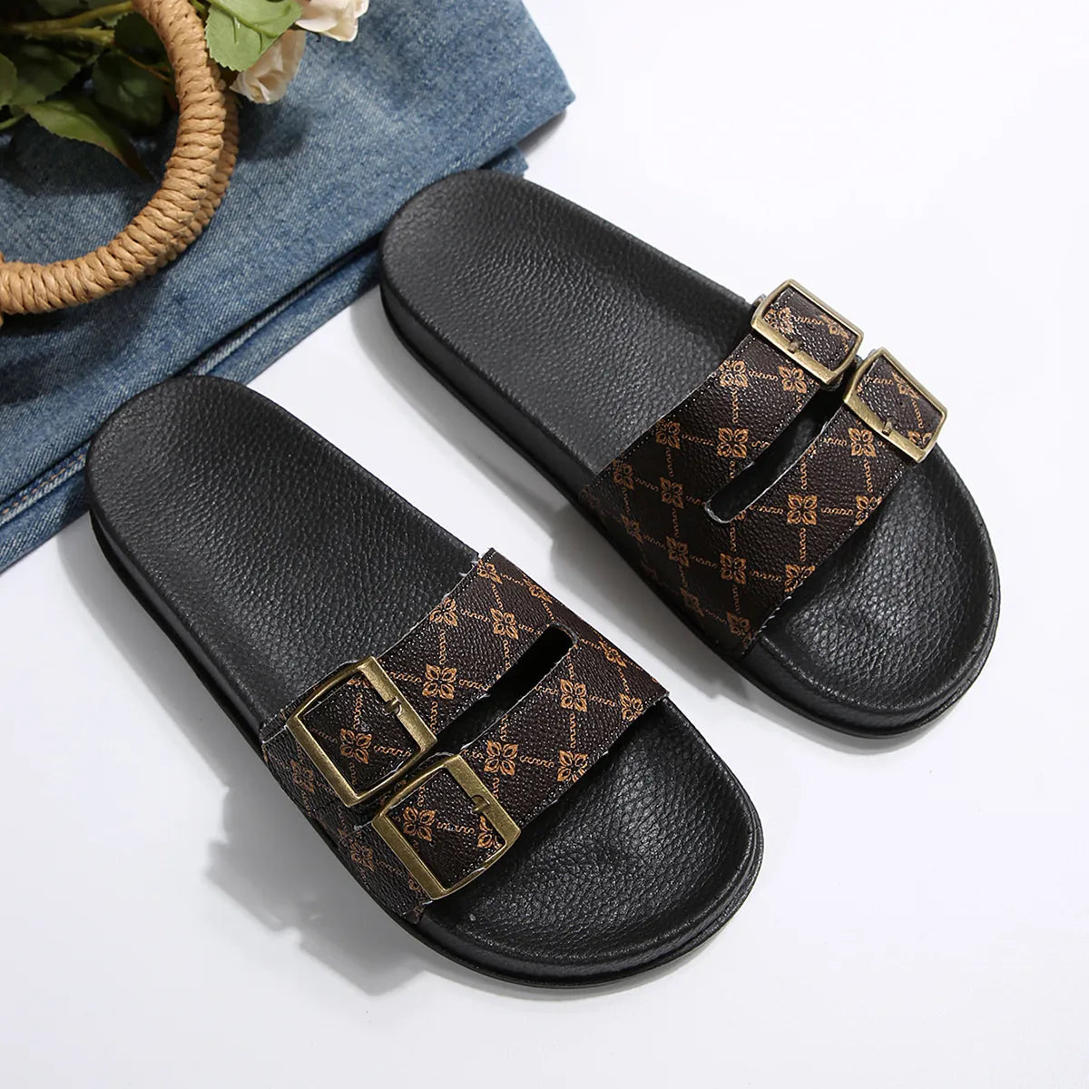 Open Toe Double Buckle Sandals