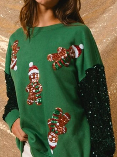 Christmas Theme Sequin Long Sleeve Sweatshirt