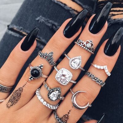 Versatile Alloy Crystal 11-Piece Ring Set for Fashion Lovers