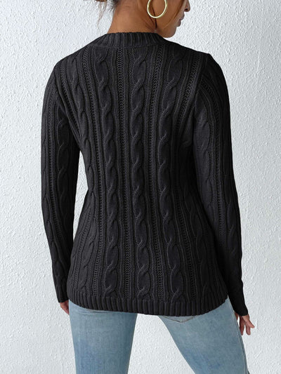 Cozy Cable-Knit Heart Sweater in Soft Pink with Long Sleeves